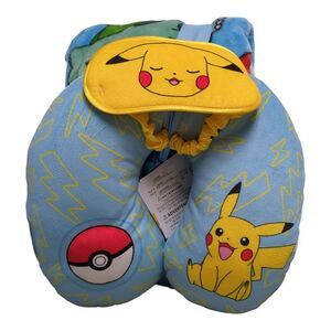 Pokemon - Licensed Character Kids 3-Piece Travel Set, with Neck Pillow, Throw, &